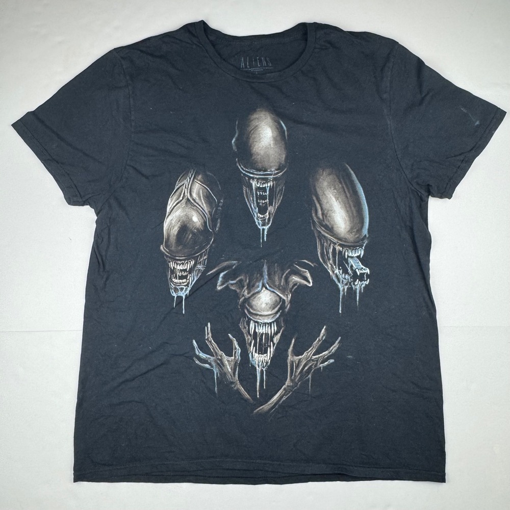 Aliens‎ Graphic Tee Large Cotton Sci-Fi Horror Movie Xenomorph Black T-Shirt L